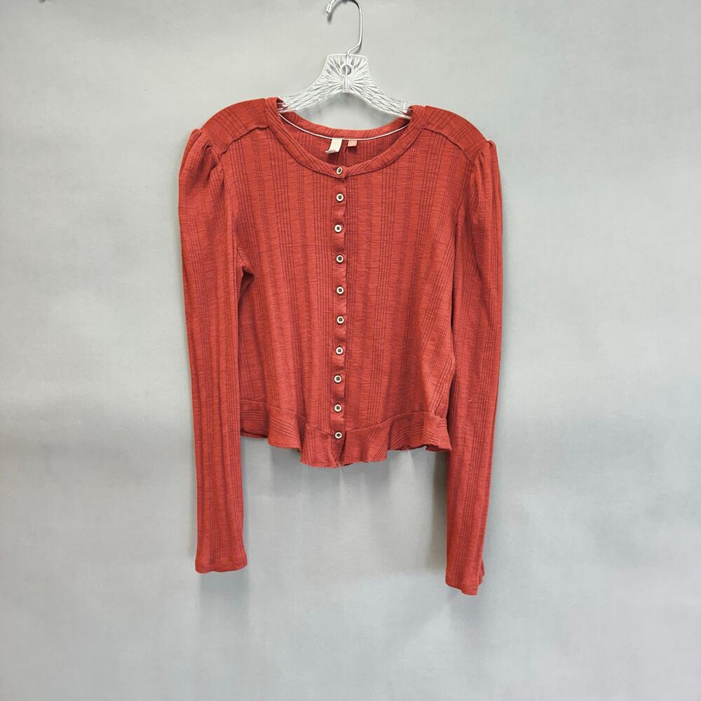 Anthropologie | Pilcro | Rust Red Button-Front Ribbed Long Sleeve Top - Picture 12 of 14